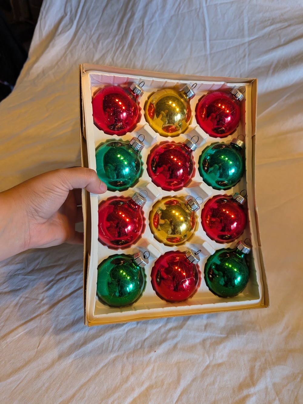 2/60$ Vintage Red, Green, Gold Glass Holiday Ornaments Set